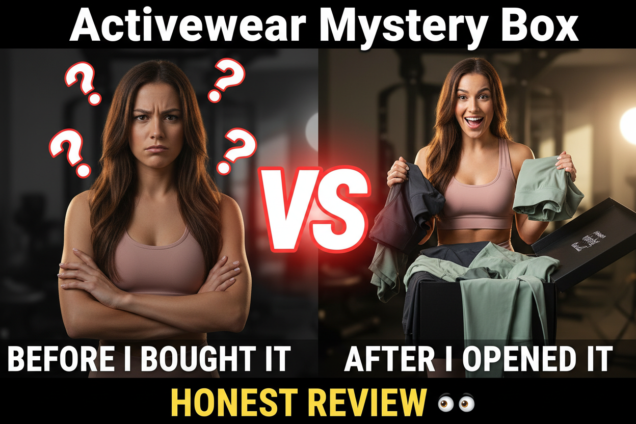 Activewear mystery box review - unboxing leggings, sports bras, and matching sets