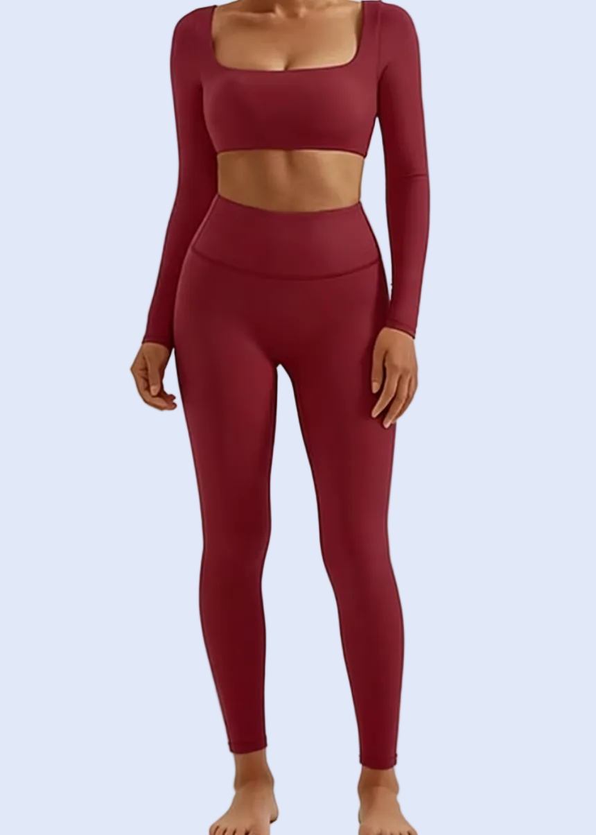 Maroon athletic outfit on a white background