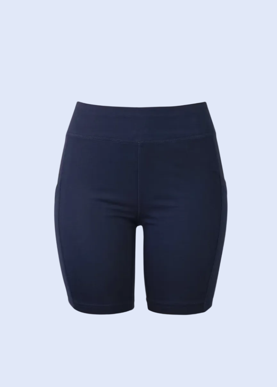 Navy blue shorts on a white background