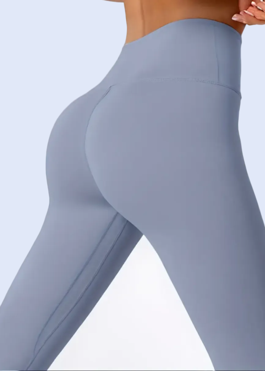 Gray leggings being worn on a white background with 'Add to cart' button visible.