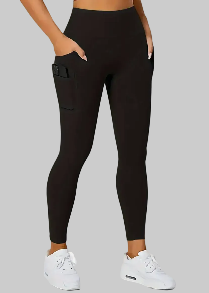 Person wearing black leggings with a beige background, 'Add to cart' button visible.