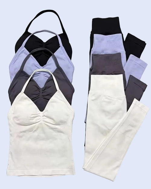 DFYNE dupe activewear outfit — high-waisted leggings and matching sports bra