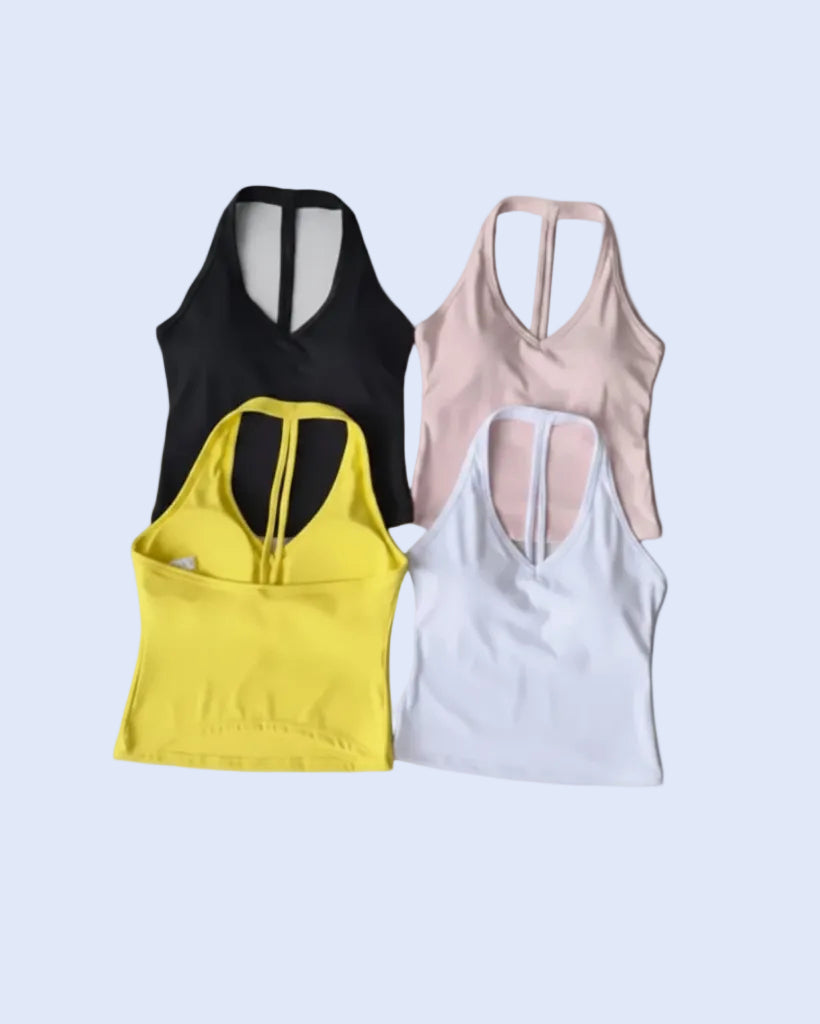 Sculpt Open Back Halter Tank  — White