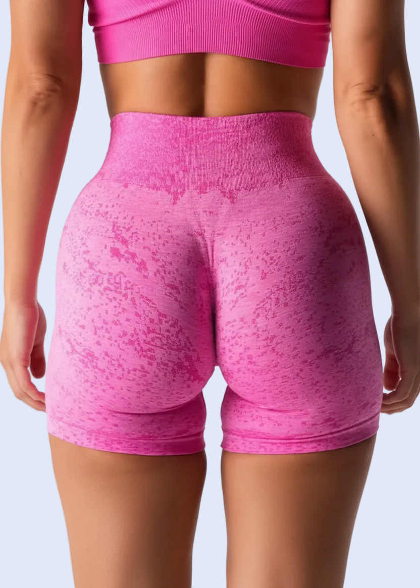Person wearing pink athletic shorts with 'Add to cart' and 'Buy now' buttons displayed.