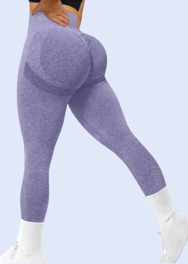 Purple leggings worn by a person on a white background with 'Add to cart' and 'Start order' buttons visible.