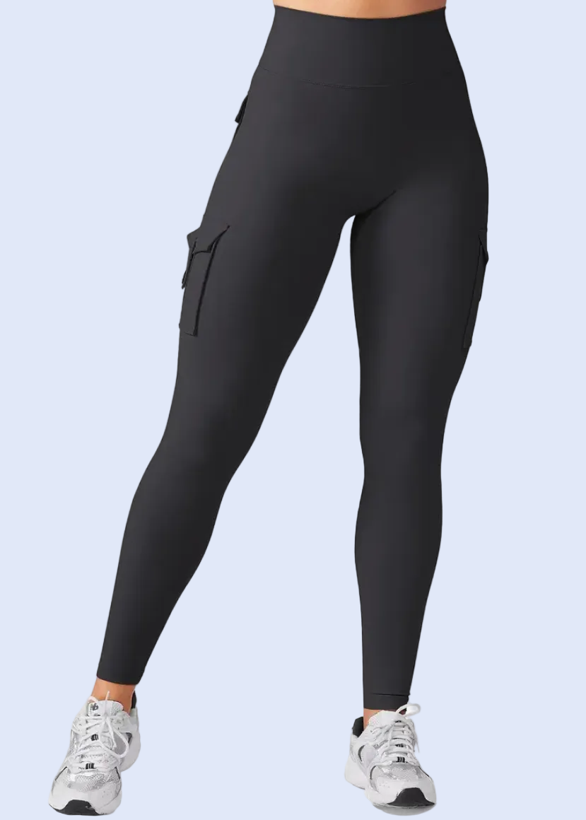 Black leggings worn by a person on a white background