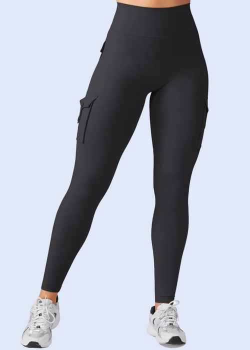 Black leggings worn by a person on a white background