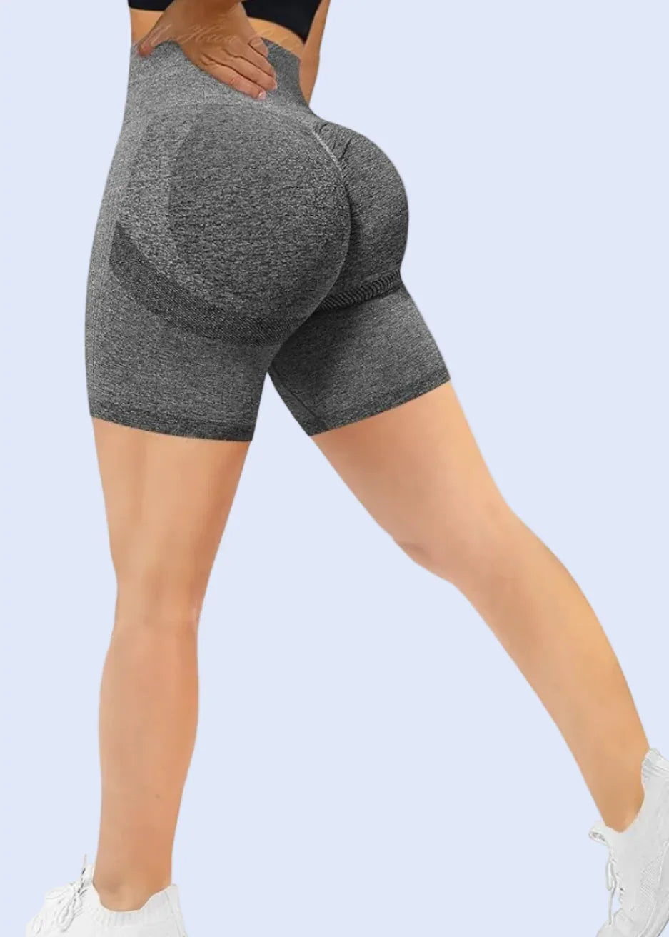 Product listing for gray shorts on Amazon with a user review rating.