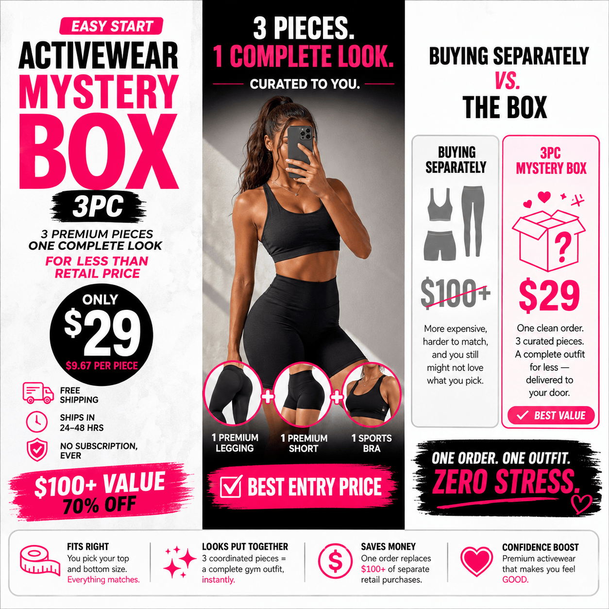3PC Premium Activewear Mystery Box | $100+ Value for $29