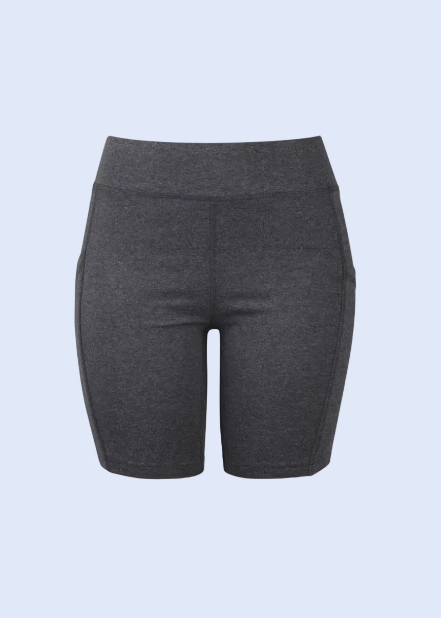 Gray shorts on a white background with a black border