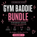 Promotional graphic for 'Gym Baddie Bundle' with text and icons on a dark background.