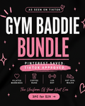 Promotional graphic for 'Gym Baddie Bundle' with text and icons on a black background.