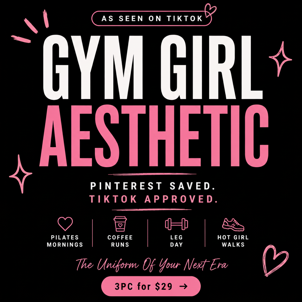 Promotional graphic for 'Gym Girl Aesthetic' with text and icons on a black background.