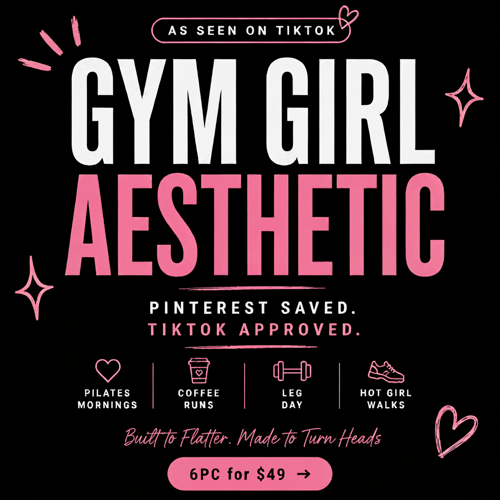 Promotional graphic for 'Gym Girl Aesthetic' with text and icons on a black background.