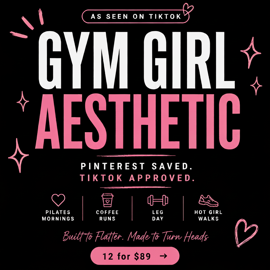 Promotional graphic for 'Gym Girl Aesthetic' with text and icons on a black background.