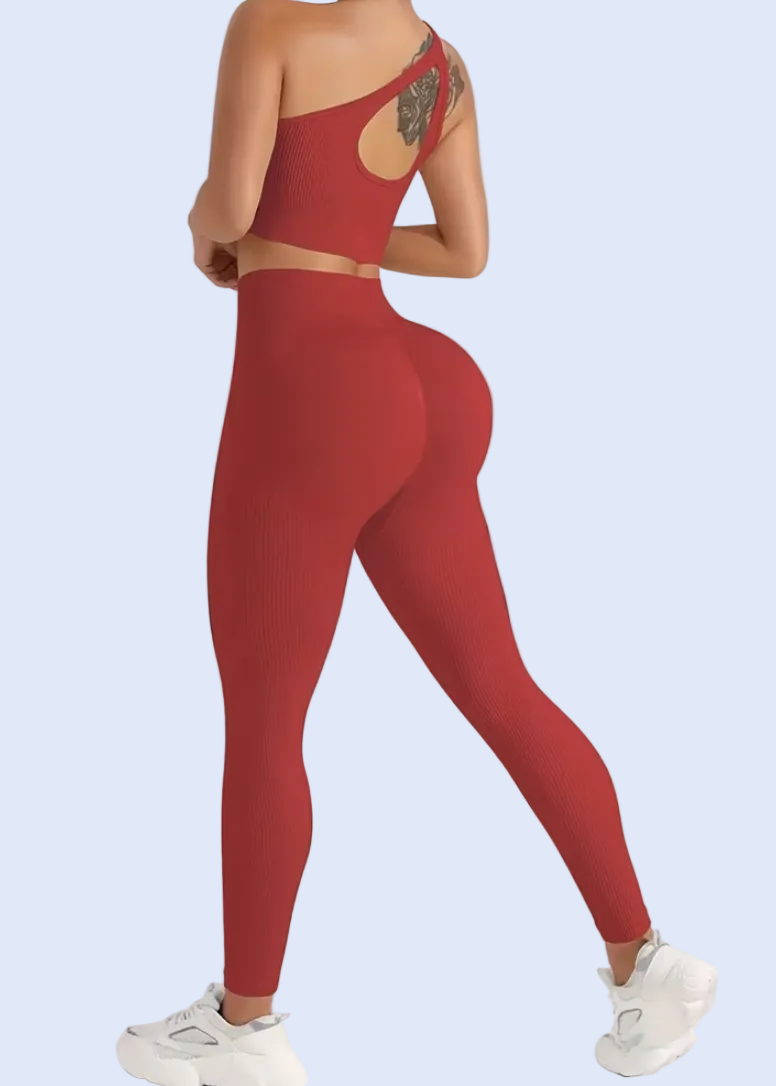 Person wearing a red outfit on a white background