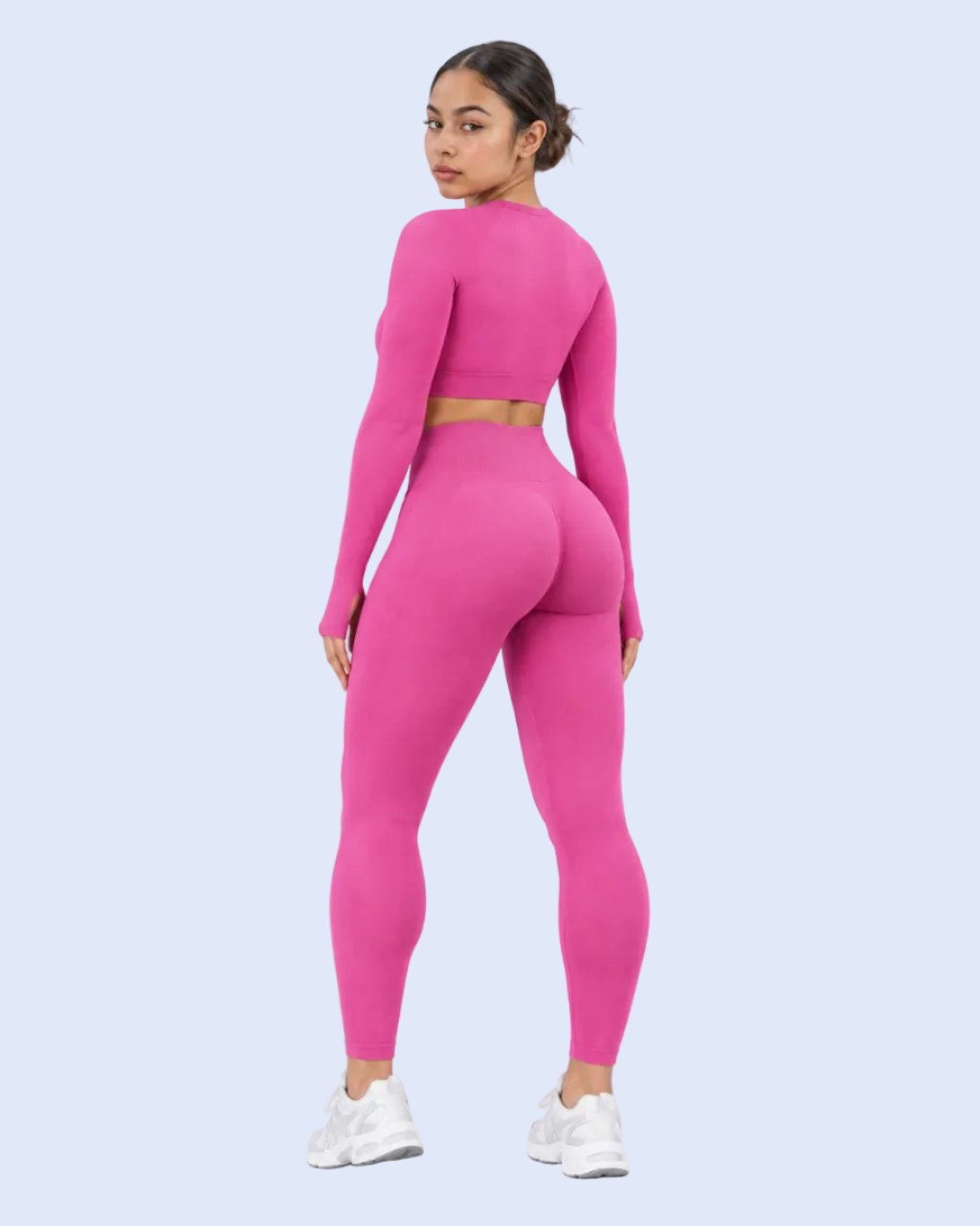 Back view in pink activewear