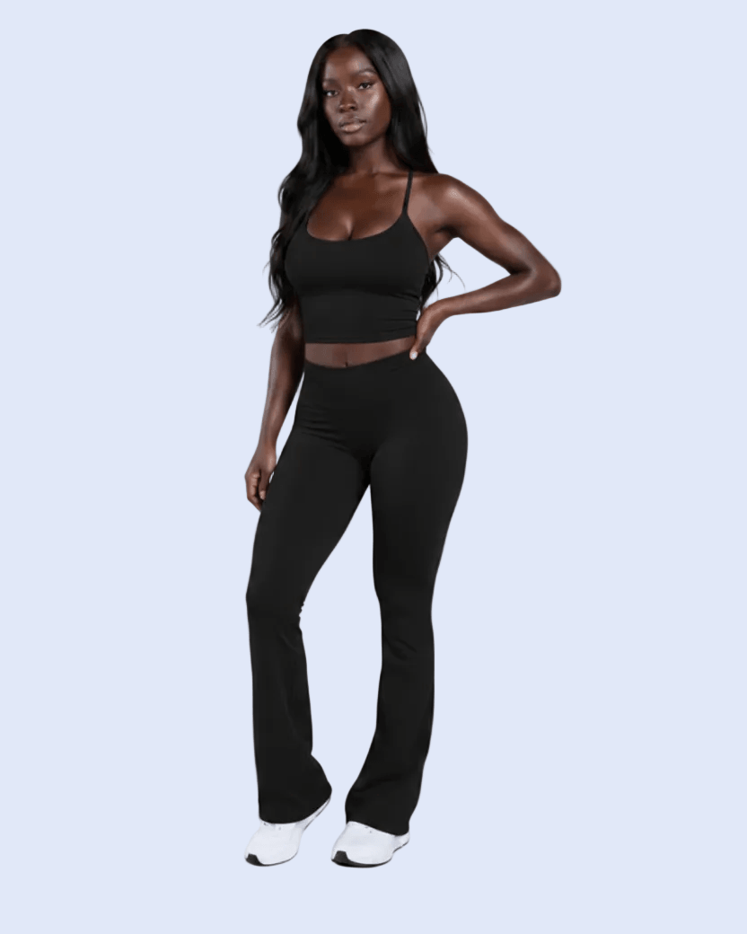 Black Flare Leggings - Front Full Body