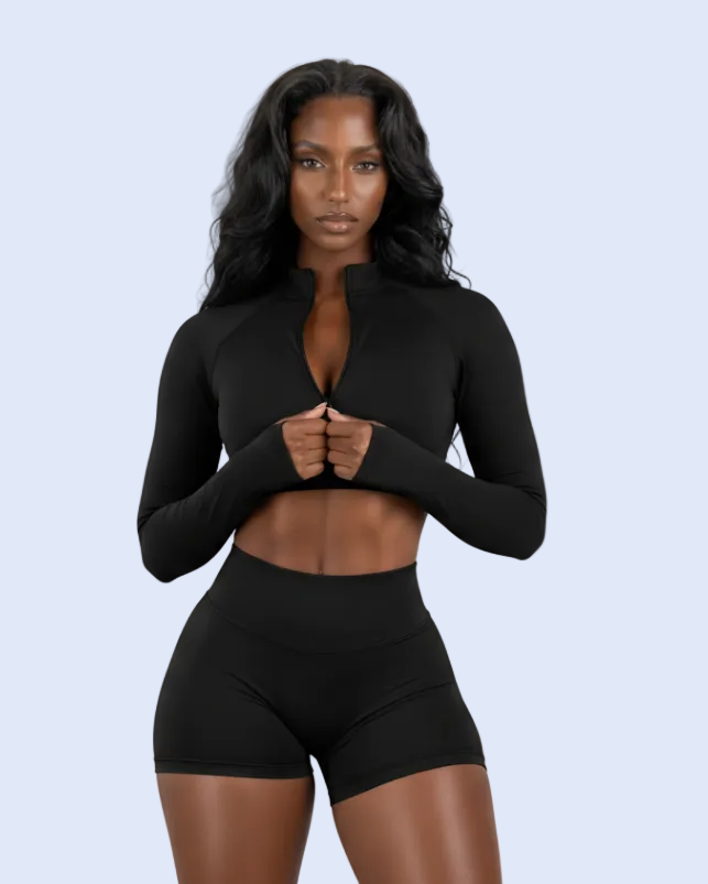 Black half-zip open