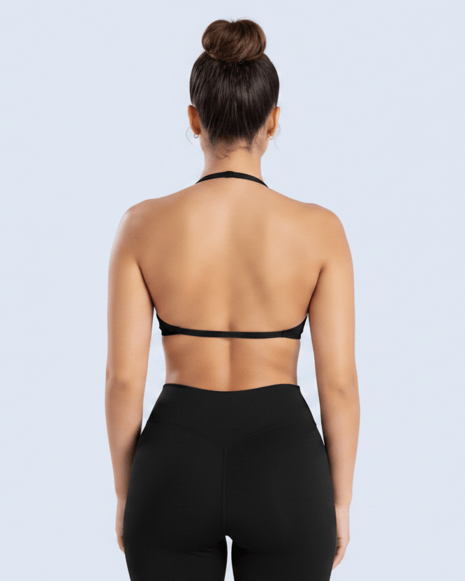 Black Sports Bra - Back View Standing Straight