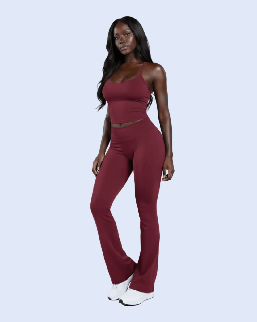 Burgundy Flare Leggings - Front 3/4