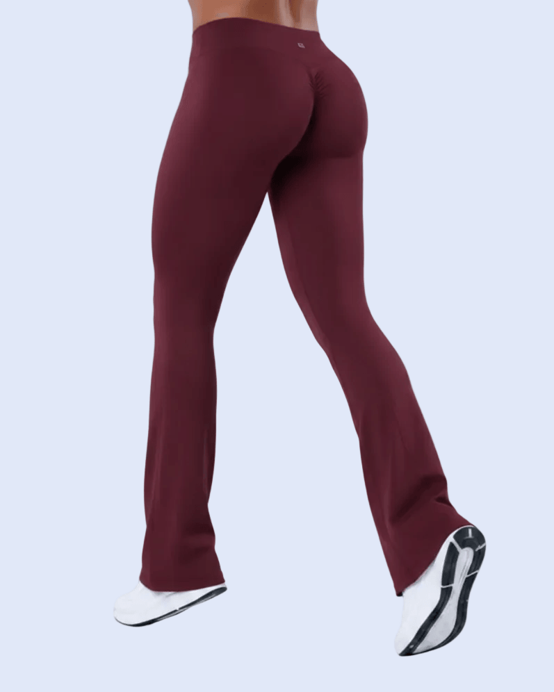 Burgundy Flare Leggings - Rear 3/4 Dynamic