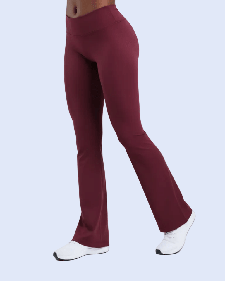 Burgundy Flare Leggings - Side Angle Crop