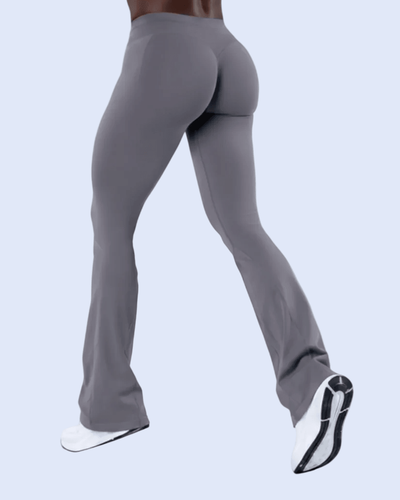 Charcoal Gray Flare Leggings - Rear 3/4 Deep Ebony