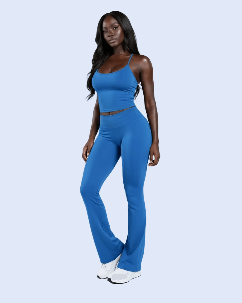 Electric Blue Flare Leggings - Front 3/4