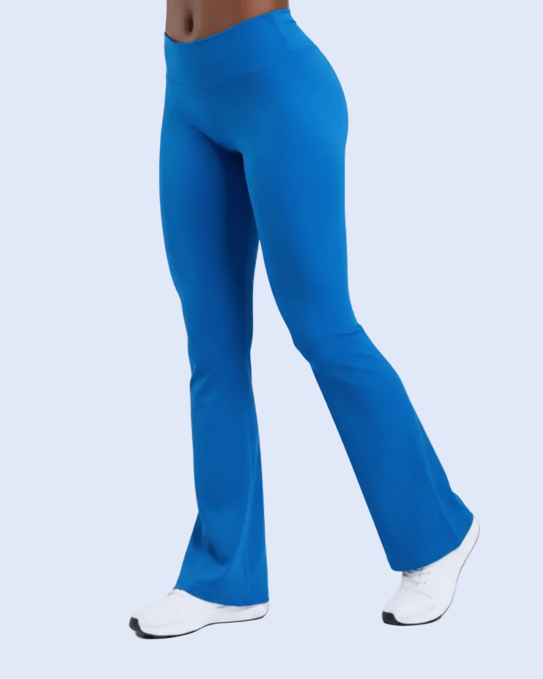 Electric Blue Flare Leggings - Side Angle Waist Crop