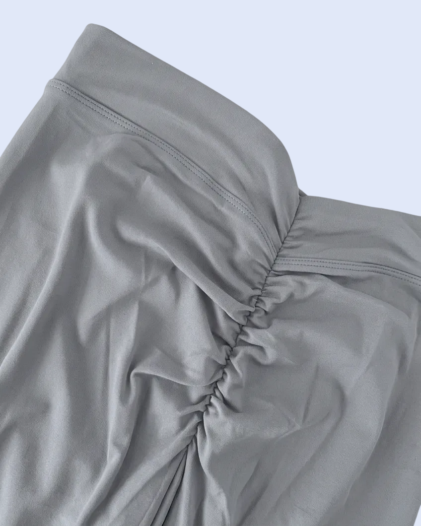 Fabric close-up recolored to match the model’s overcast-grey leggings