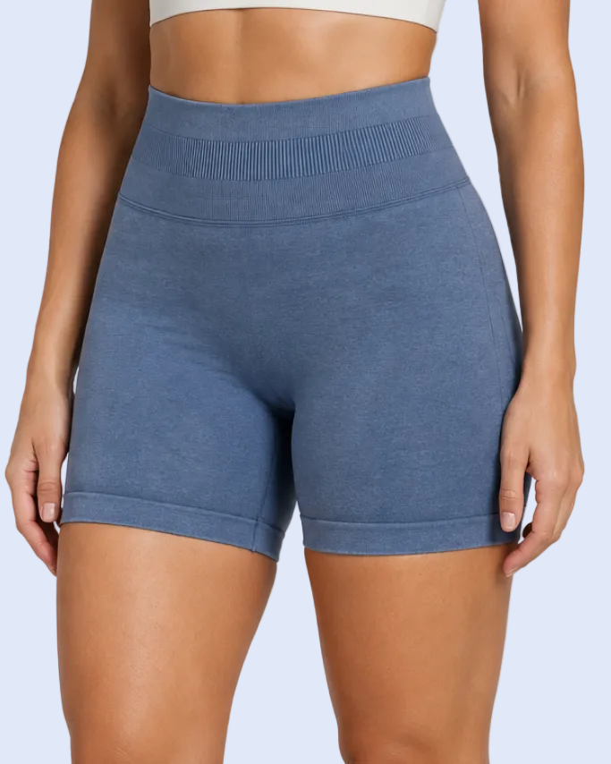 Generated stonewashed shorts pose