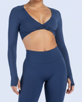 Lock-In Med Navy Twist Front Long-Sleeve Crop Top