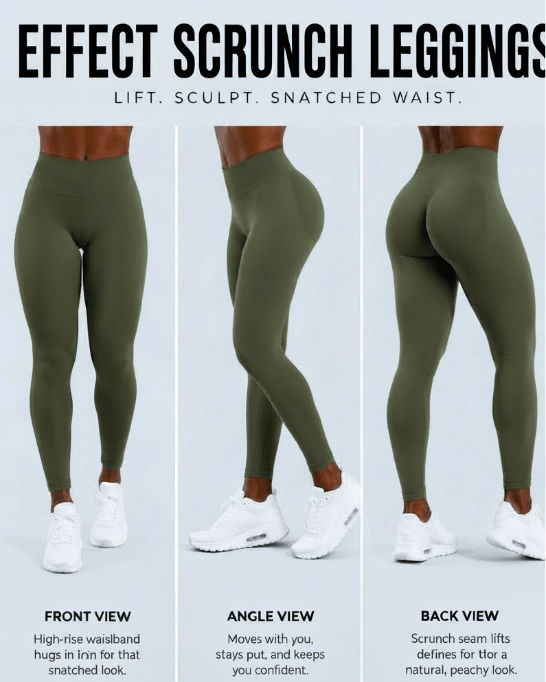 Olive Green Effect Scrunch Leggings Infographic