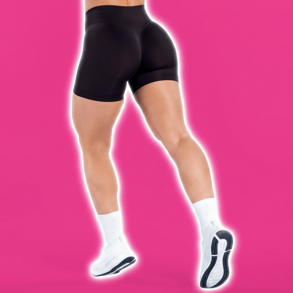 Premium Activewear - Black Shorts Pink Background