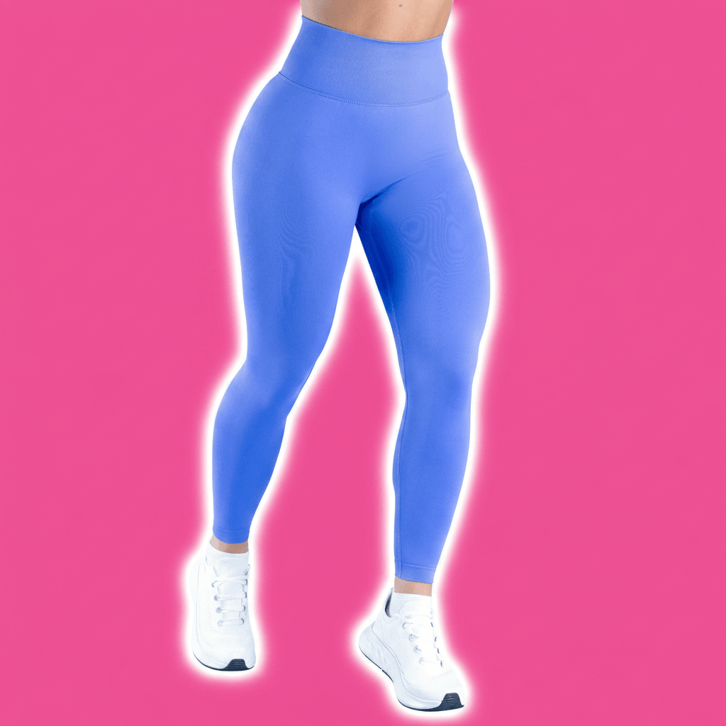 Premium Activewear - Blue Leggings Pink Background