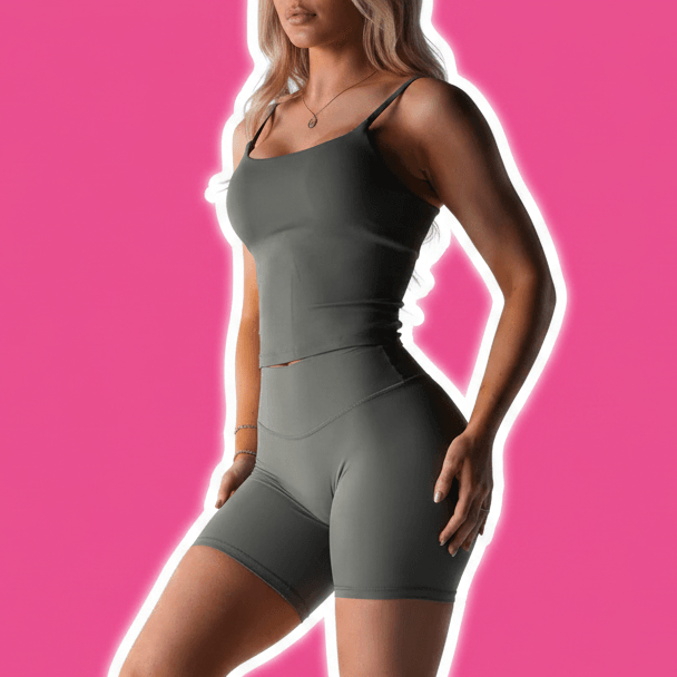 Premium Activewear - Olive Green Set Pink Background