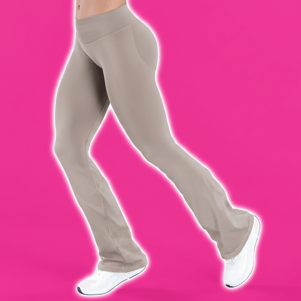 Premium Activewear - Taupe Flare Leggings Pink Background