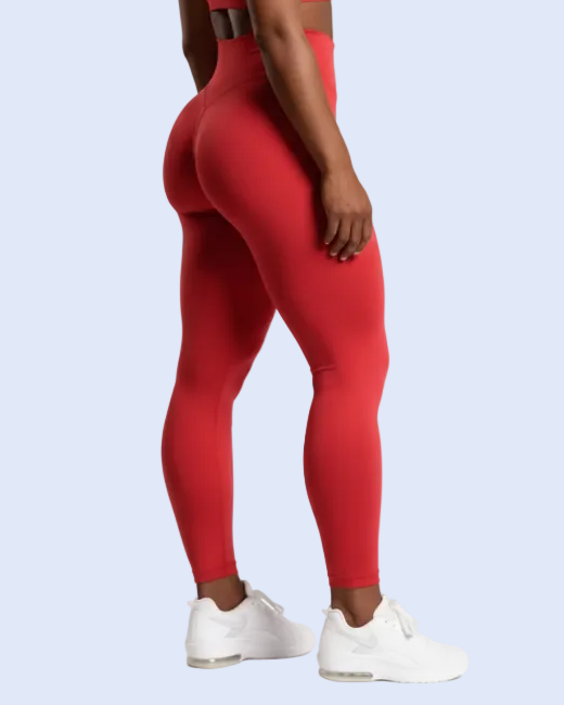 Red leggings three-quarter side shot
