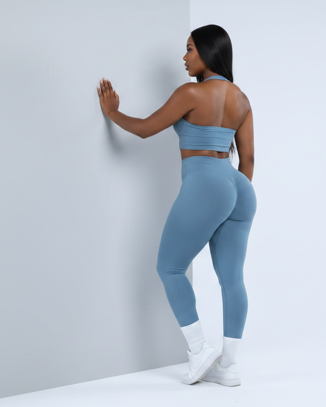 Steel Blue — 3/4 Back Wall Pose