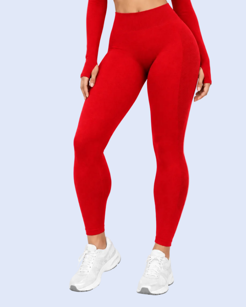 Three-quarter activewear view recolored red