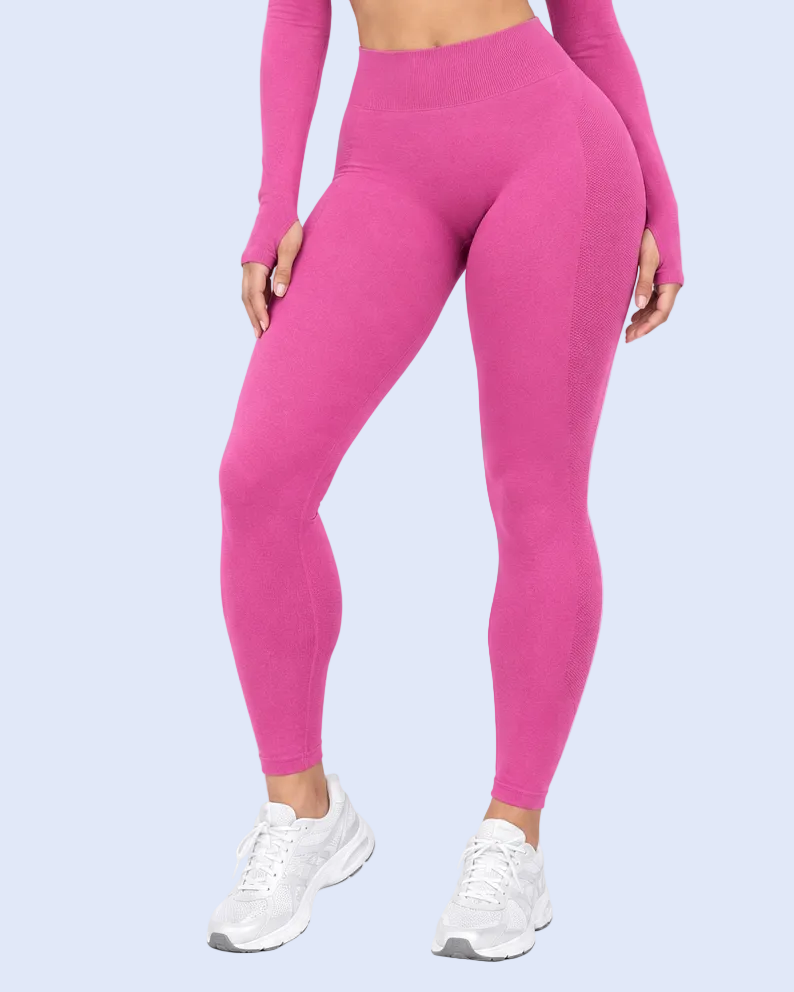 Three-quarter view in pink activewear