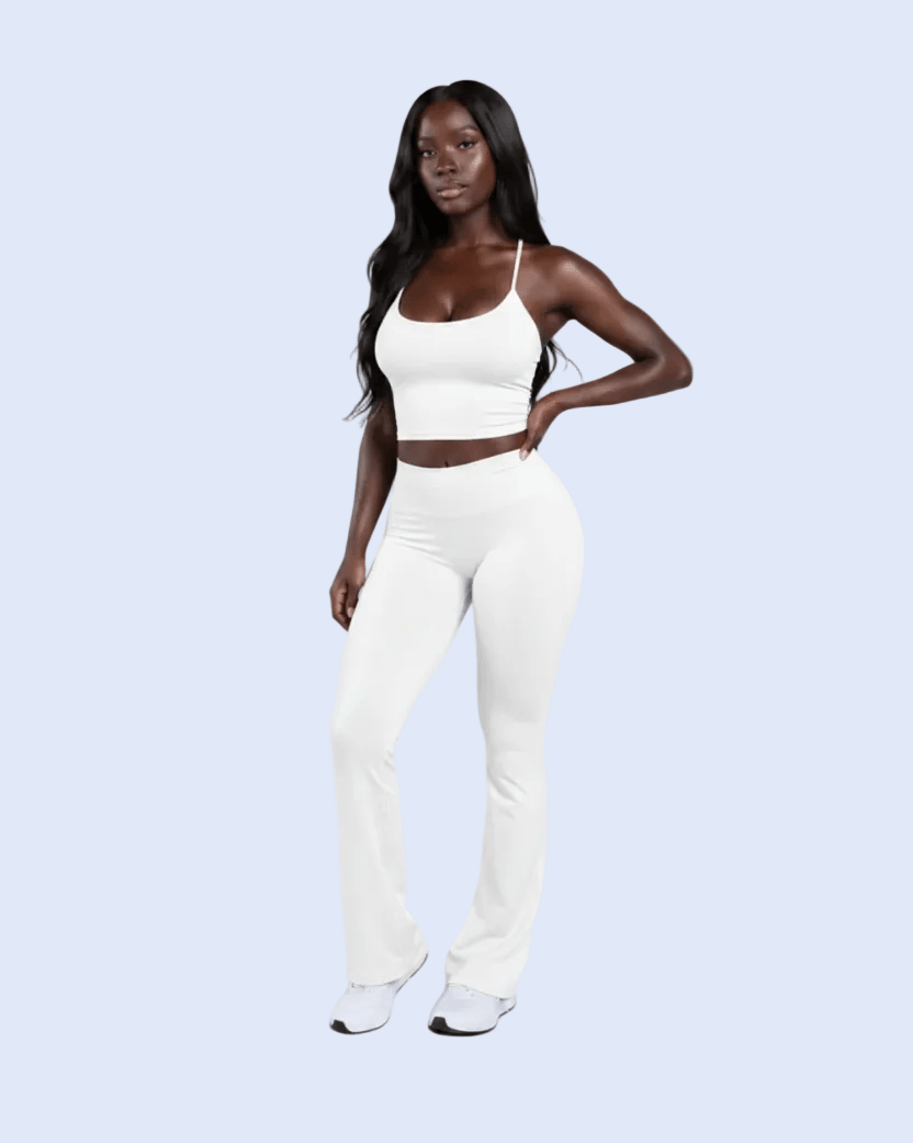 White Flare Leggings - Front Full Body
