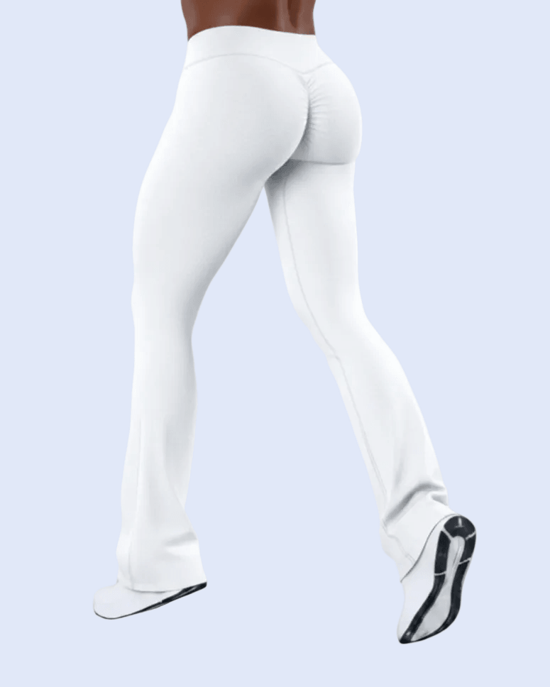 White Flare Leggings - Rear 3/4 Close