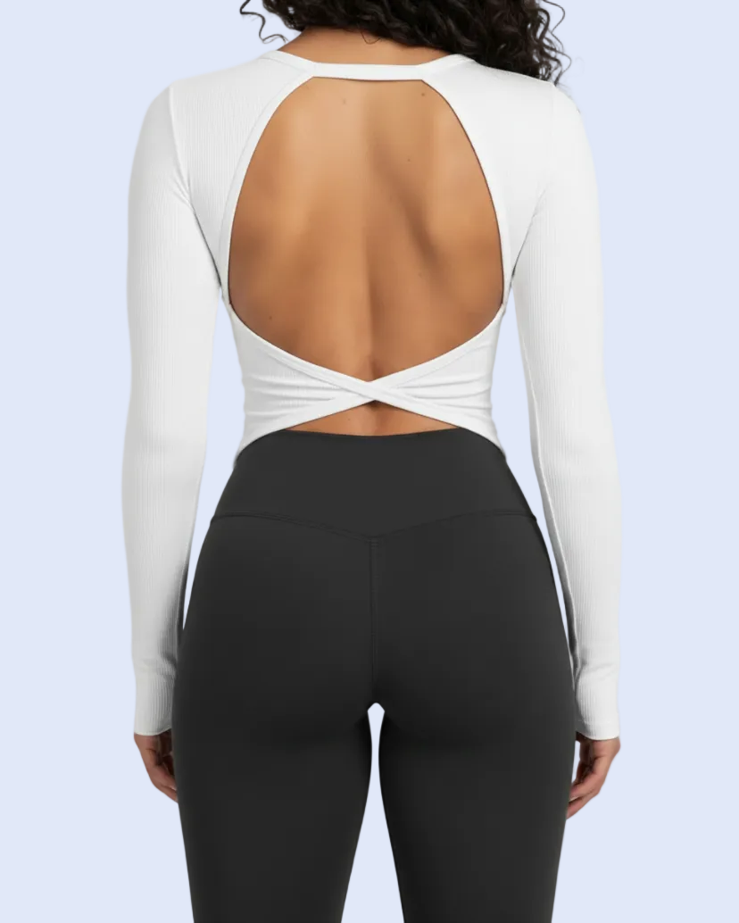 White Top + Black Leggings - Back View