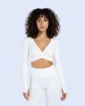 White Twist Top - Front with Leggings