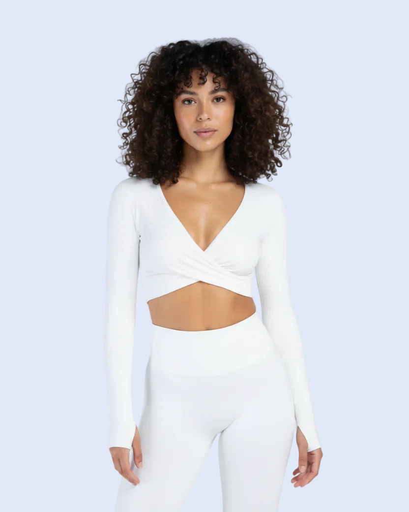 White Twist Top - Front with Leggings